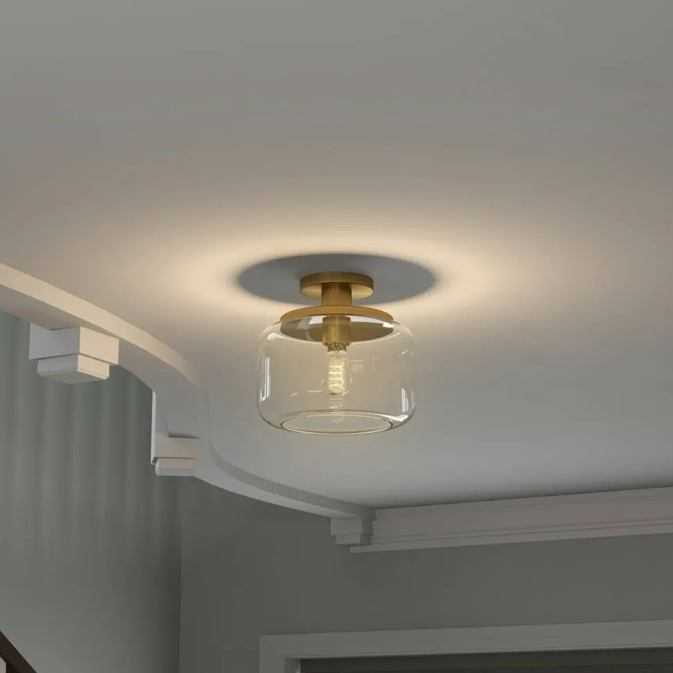 Tatum 11" Wide Semi Flush Mount with Glass Shade in Brushed Brass/Clear