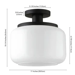 Tatum 11" Wide Semi Flush Mount with Glass Shade in Blackened Bronze/White