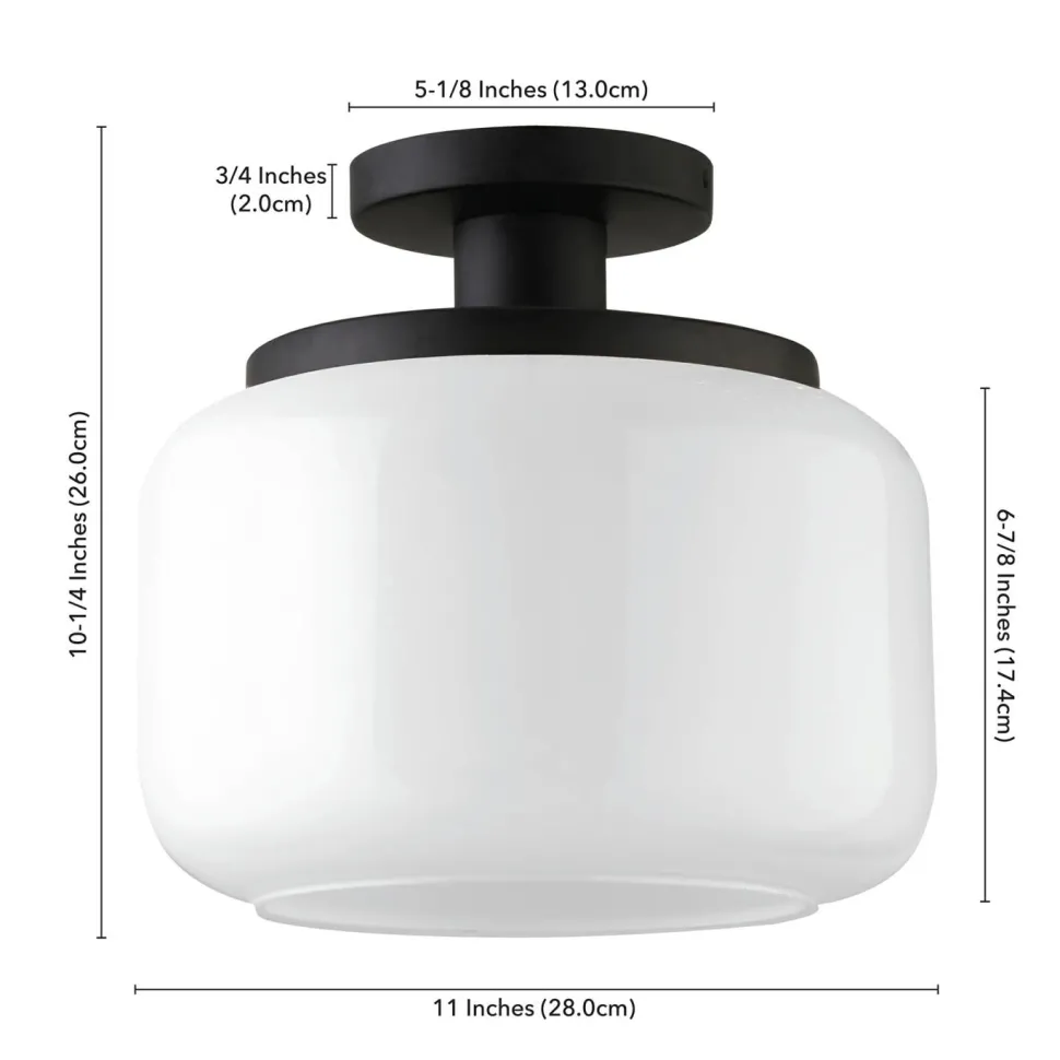 Tatum 11" Wide Semi Flush Mount with Glass Shade in Blackened Bronze/White