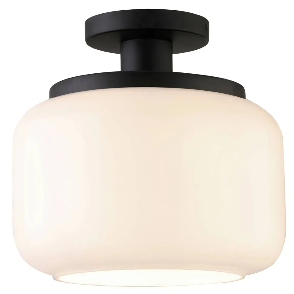Tatum 11" Wide Semi Flush Mount with Glass Shade in Blackened Bronze/White