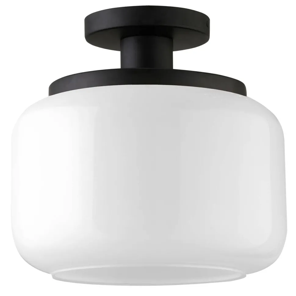 Tatum 11" Wide Semi Flush Mount with Glass Shade in Blackened Bronze/White
