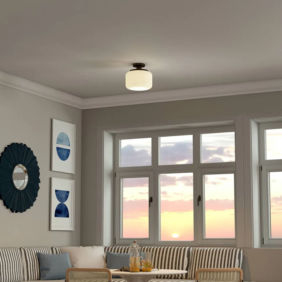 Tatum 11" Wide Semi Flush Mount with Glass Shade in Blackened Bronze/White