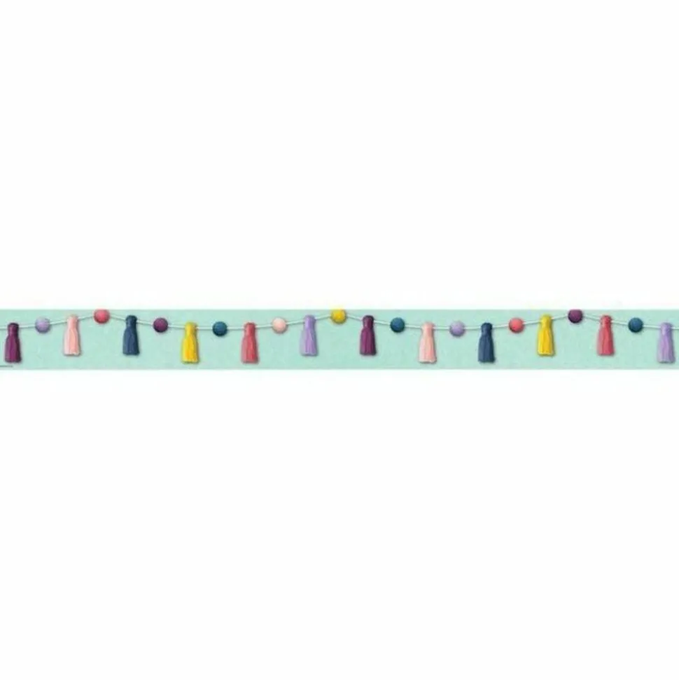 Teacher Created Resources Straight Border Trim, Oh Happy Day Pom-Poms And Tassels, Pack Of 12 Pieces