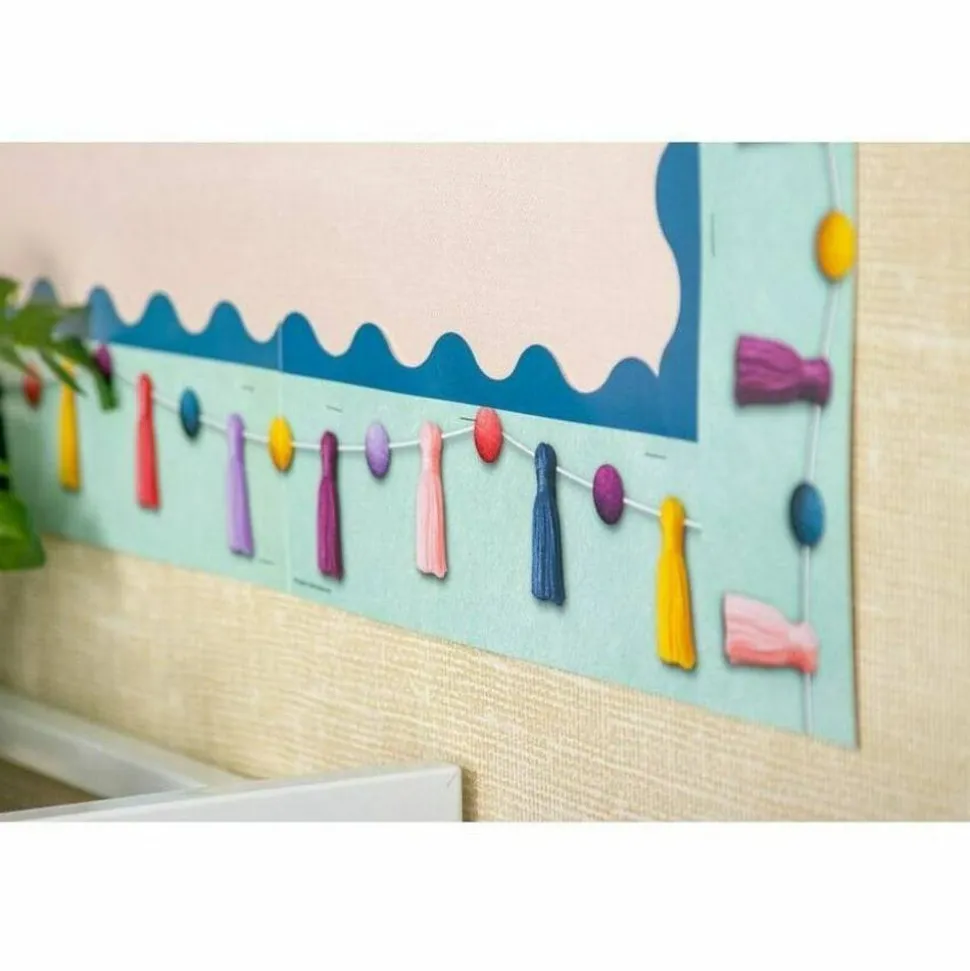Teacher Created Resources Straight Border Trim, Oh Happy Day Pom-Poms And Tassels, Pack Of 12 Pieces