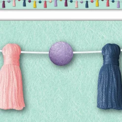 Teacher Created Resources Straight Border Trim, Oh Happy Day Pom-Poms And Tassels, Pack Of 12 Pieces