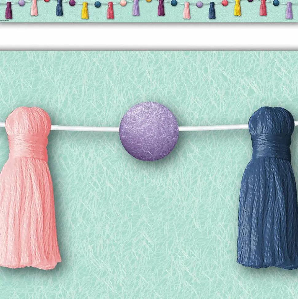 Teacher Created Resources Straight Border Trim, Oh Happy Day Pom-Poms And Tassels, Pack Of 12 Pieces