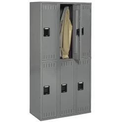 Tennsco Double-Tier Locker, 3 Wide, 72"H x 36"W x 18"D, Medium Gray