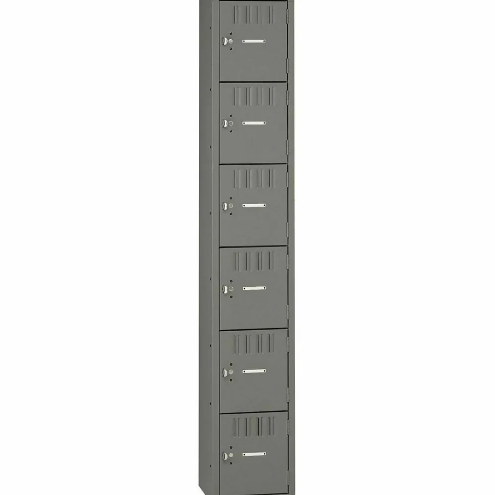 Tennsco Six-Tier Box Locker, 1-Wide, 72"H x 12"W x 18"D, Medium Gray