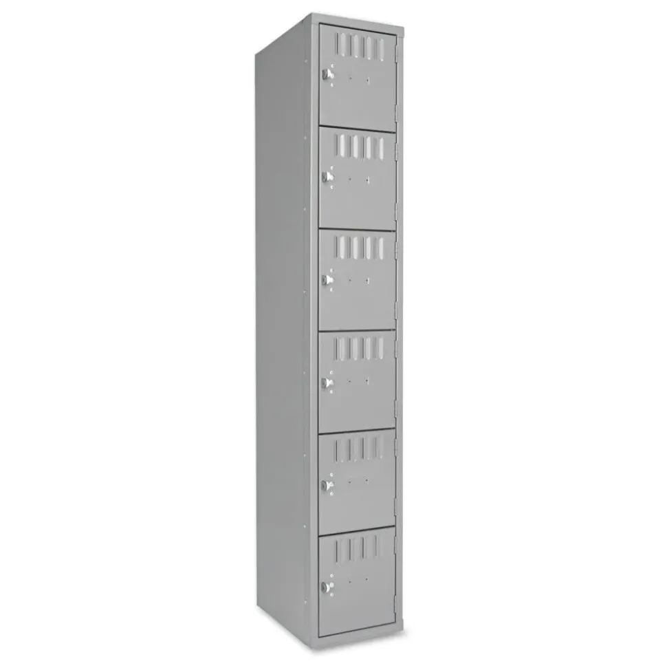 Tennsco Six-Tier Box Locker, 1-Wide, 72"H x 12"W x 18"D, Medium Gray