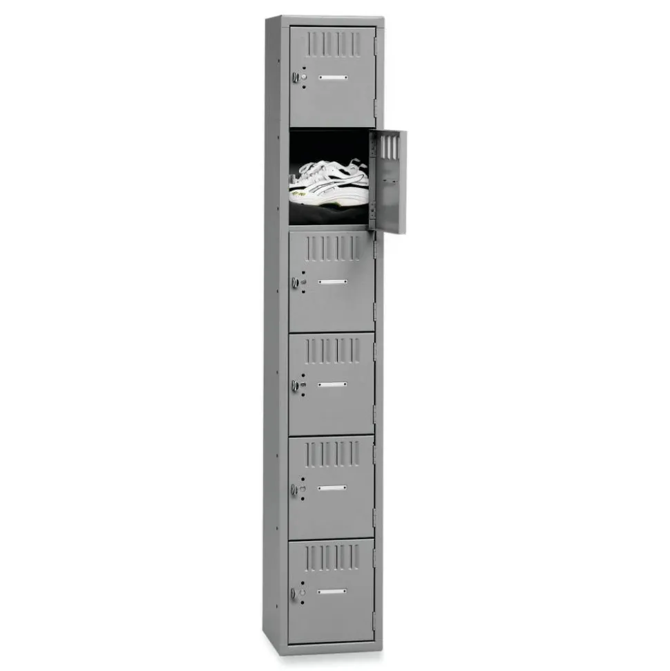 Tennsco Six-Tier Box Locker, 1-Wide, 72"H x 12"W x 18"D, Medium Gray