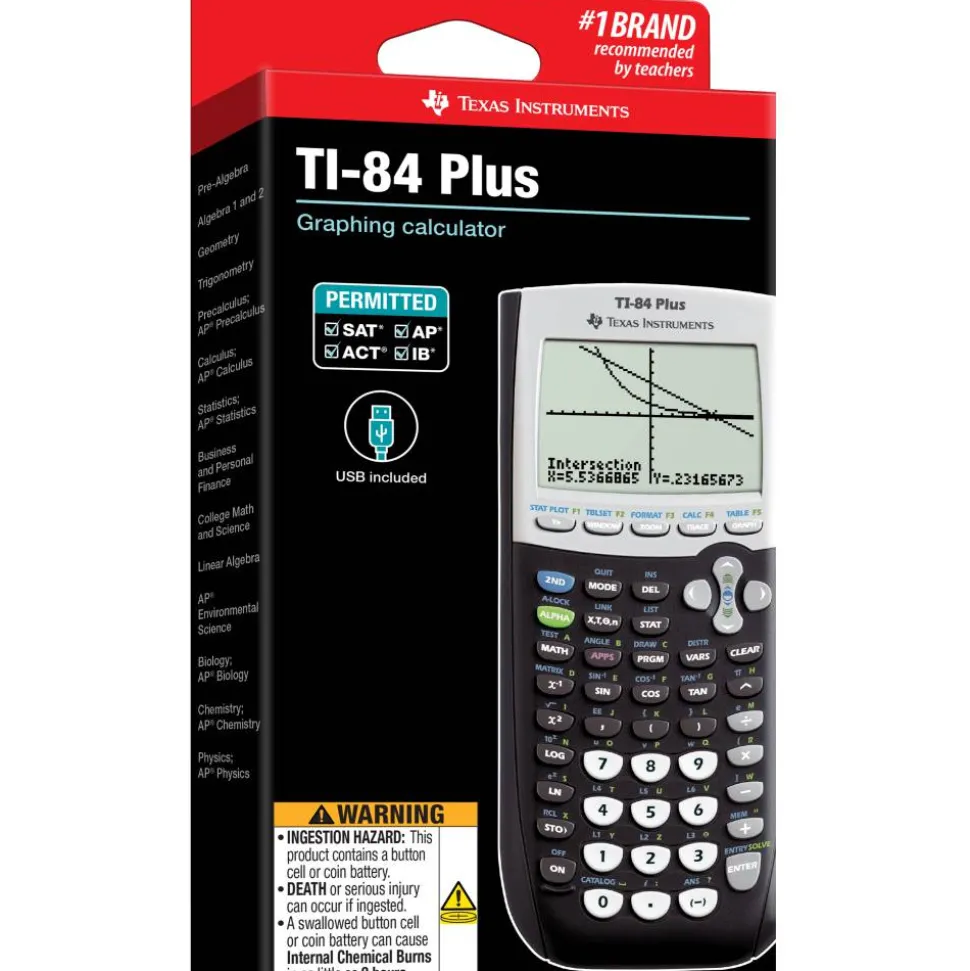 Texas Instruments TI-84 Plus Graphing Calculator, Black/Silver/White