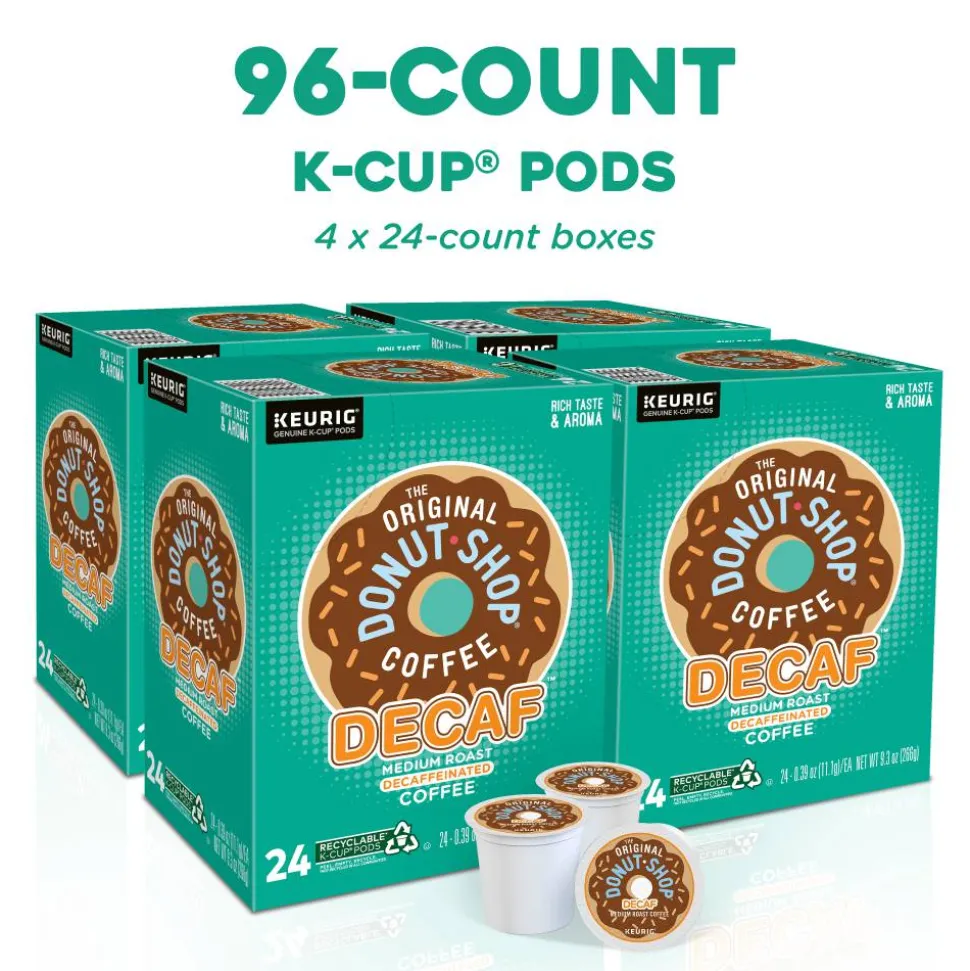 The Original Donut Shop Decaf Keurig Single-Serve K-Cup Pods, Medium Roast, 24 Pods Per Pack, Case Of 4 Packs