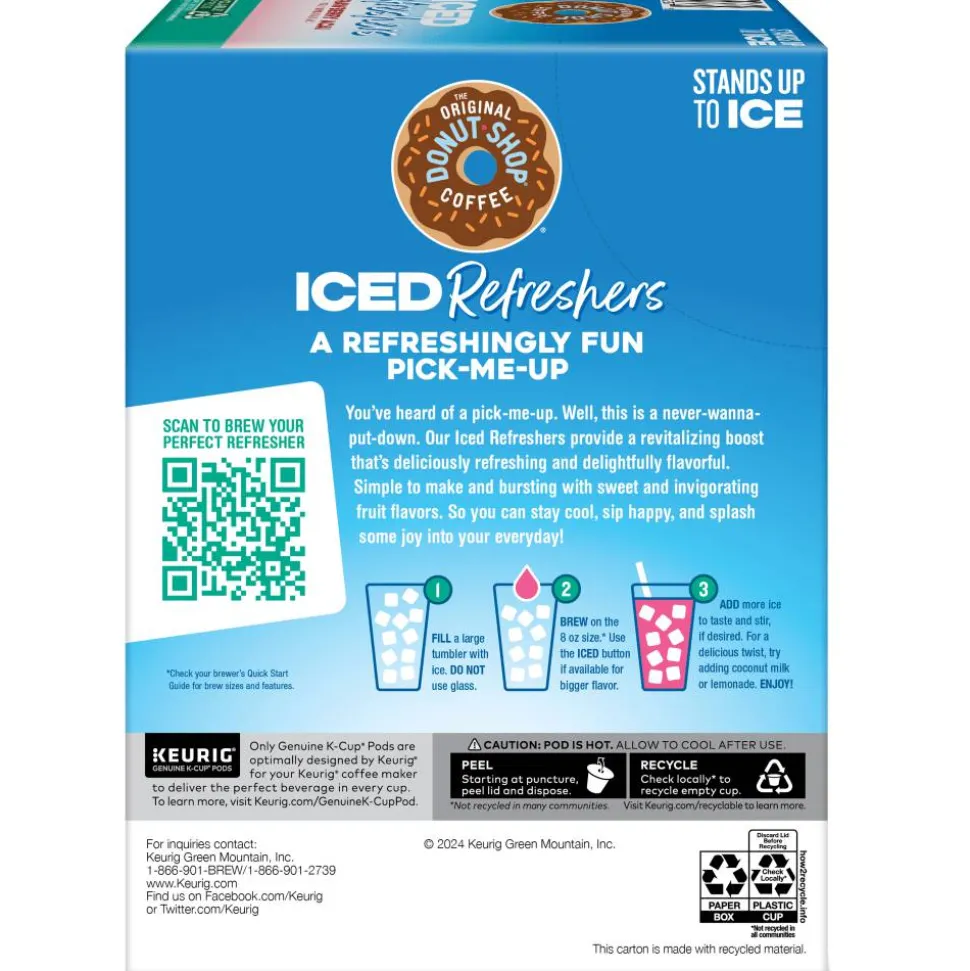 The Original Donut Shop Iced Refreshers, Strawberry Açaí Flavor, Keurig Single Serve K-Cup Pods, Box of 20 K-Cup Pods