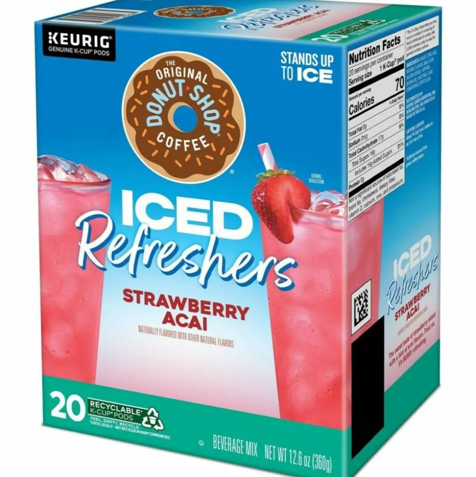 The Original Donut Shop Iced Refreshers, Strawberry Açaí Flavor, Keurig Single Serve K-Cup Pods, Box of 20 K-Cup Pods