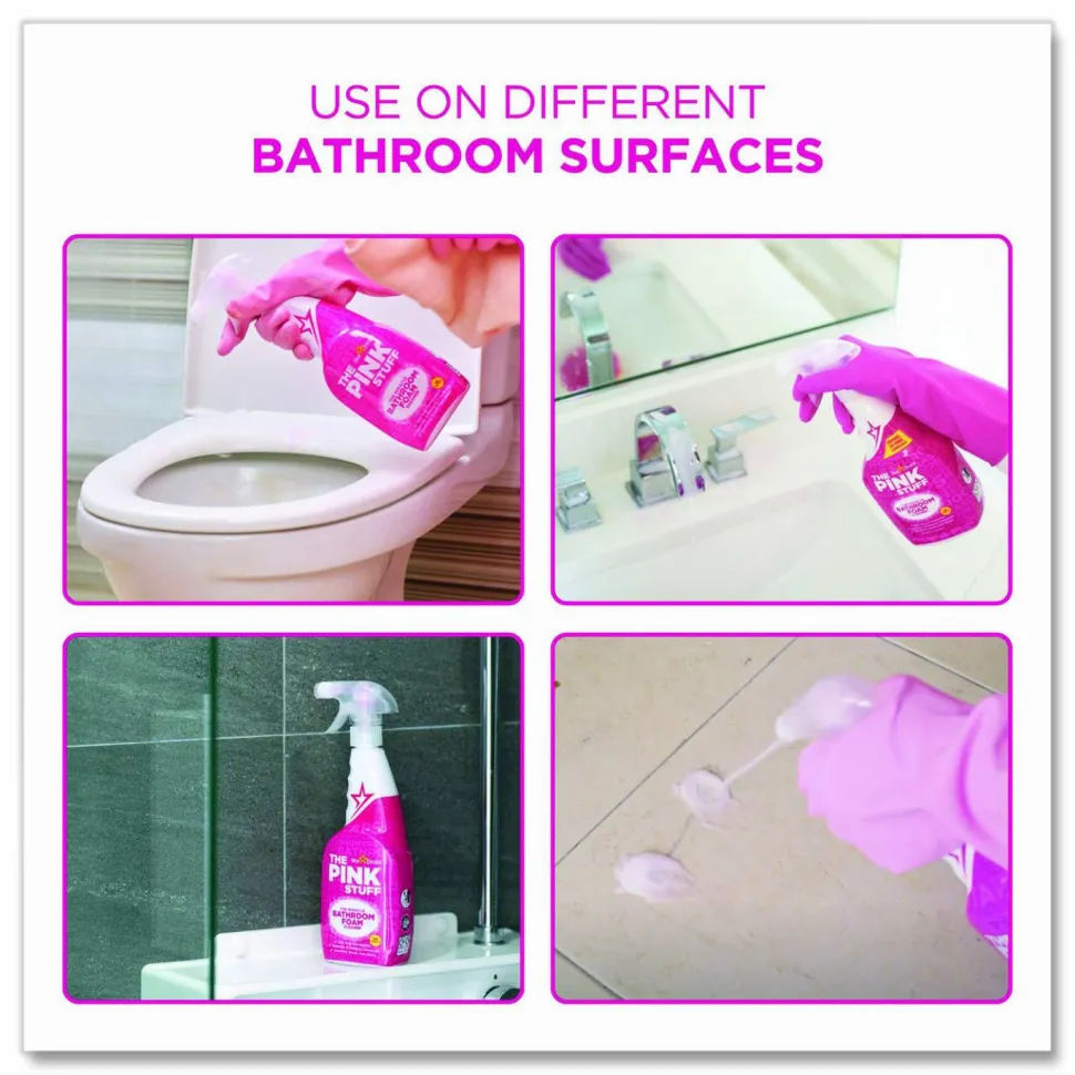 The Pink Stuff Miracle Bathroom Foam Cleaner, Fruity Scent, 25.4 oz Trigger Spray Bottle, 4/Carton