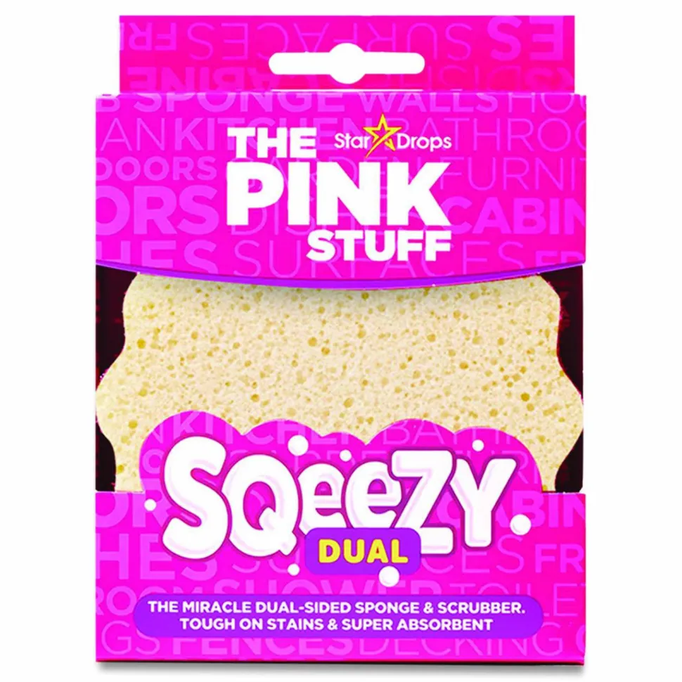 The Pink Stuff Sqeezy Dual-Sided Sponge and Scrubber, 4" x 5.3", 3.8" Thick, Pink/Ivory, 12/Carton