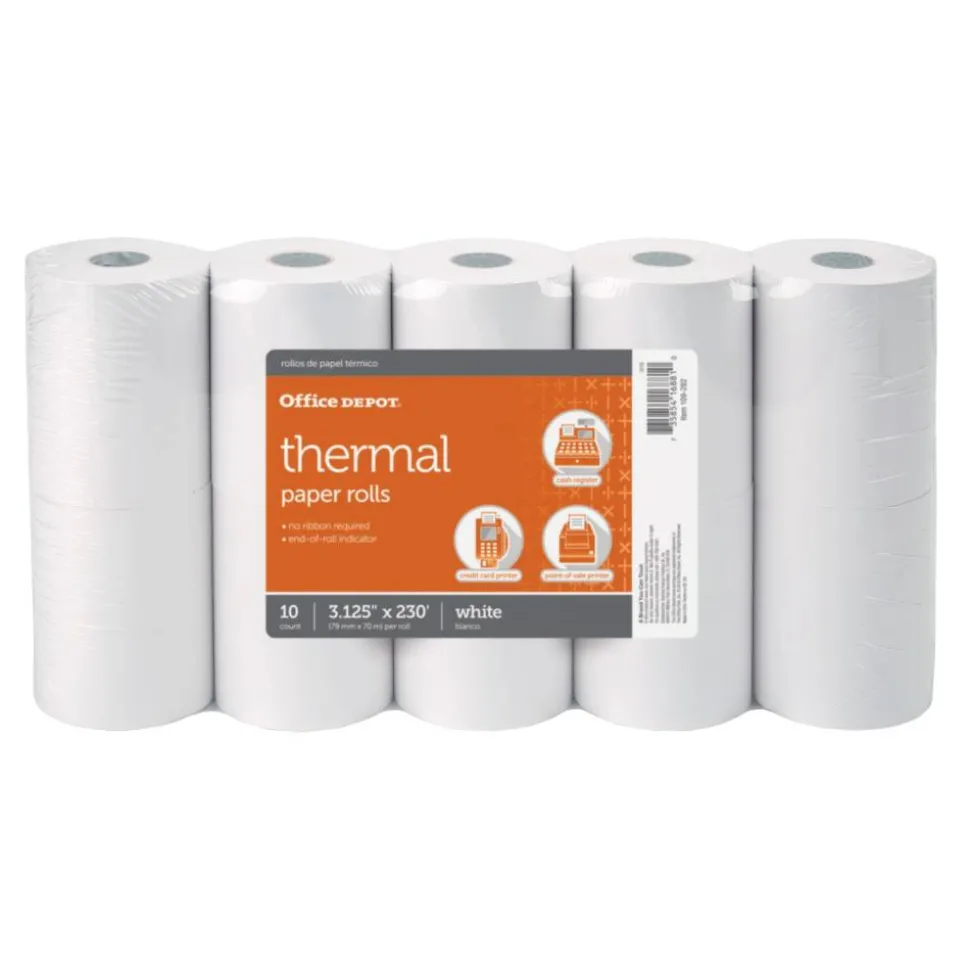 Thermal Paper Rolls, 3-1/8" x 230', White, Pack Of 10