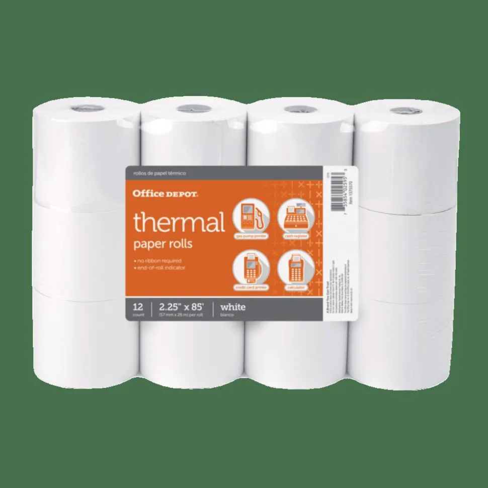 Thermal Paper Rolls, 2-1/4" x 85', White, Pack of 12