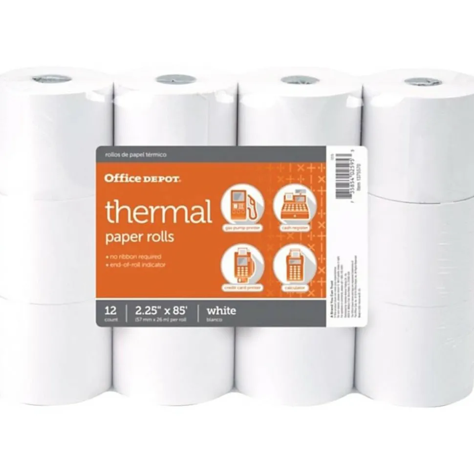 Thermal Paper Rolls, 2-1/4" x 85', White, Pack of 12
