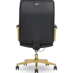 Thomasville Lyndale Ergonomic Vegan Leather Mid-Back Office Chair, Black/Gold