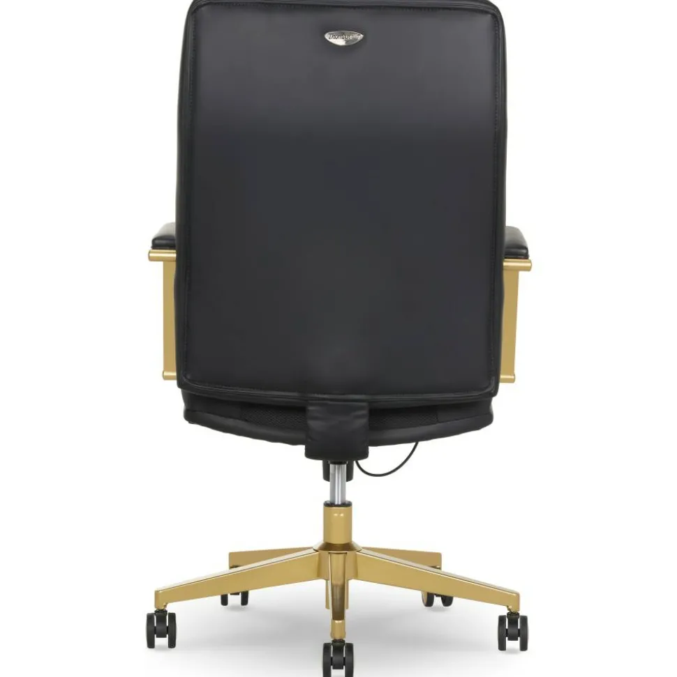 Thomasville Lyndale Ergonomic Vegan Leather Mid-Back Office Chair, Black/Gold