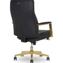 Thomasville Lyndale Ergonomic Vegan Leather Mid-Back Office Chair, Black/Gold