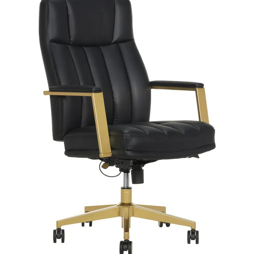 Thomasville Lyndale Ergonomic Vegan Leather Mid-Back Office Chair, Black/Gold