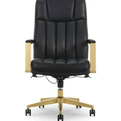 Thomasville Lyndale Ergonomic Vegan Leather Mid-Back Office Chair, Black/Gold