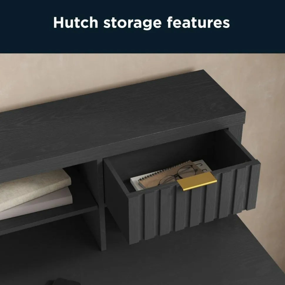 Thomasville Rivington 60"W L-Shaped Corner Desk & Hutch With Integrated Power Outlet, Raven Black