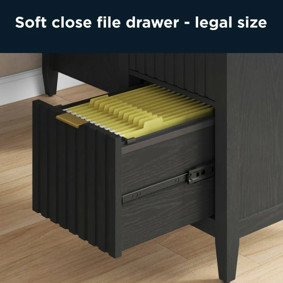 Thomasville Rivington 60"W L-Shaped Corner Desk & Hutch With Integrated Power Outlet, Raven Black