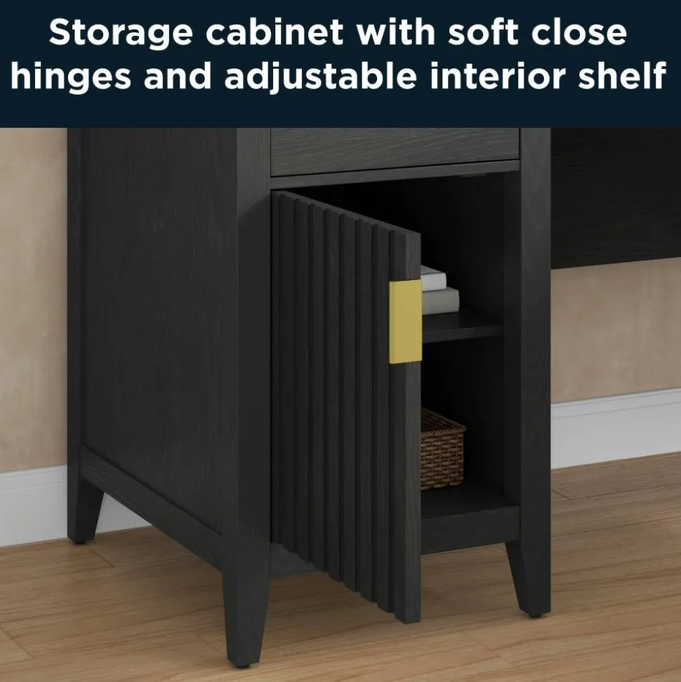 Thomasville Rivington 60"W L-Shaped Corner Desk & Hutch With Integrated Power Outlet, Raven Black
