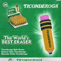 Ticonderoga Latex-free Pencil-shape Eraser - Yellow - Pencil - 36 / Box - Latex-free, Smudge-free, Non-toxic