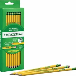 Ticonderoga Pencils , Pre-Sharpened, #2 Soft Lead, Yellow Barrel, Box Of 30
