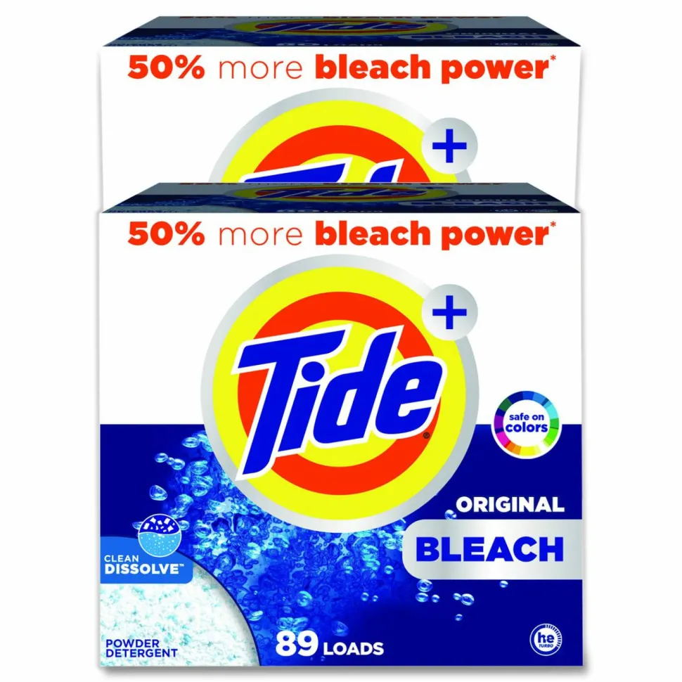 Tide Laundry Detergent with Bleach, HE Compatible, 80 Loads, Tide Original Scent, Powder, 129 oz Box, 2/Carton
