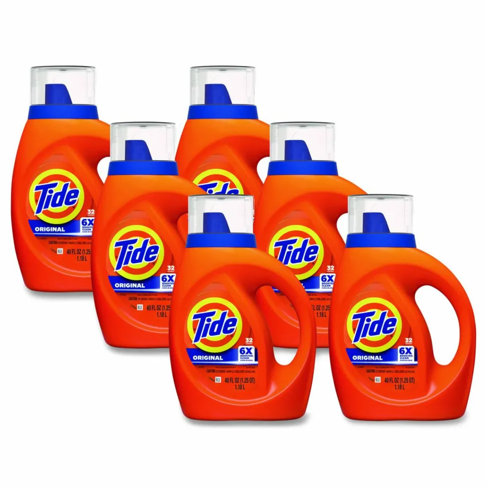 Tide Liquid Tide Laundry Detergent, Original Scent, 32 Loads, 40 oz Bottle, 6/Carton