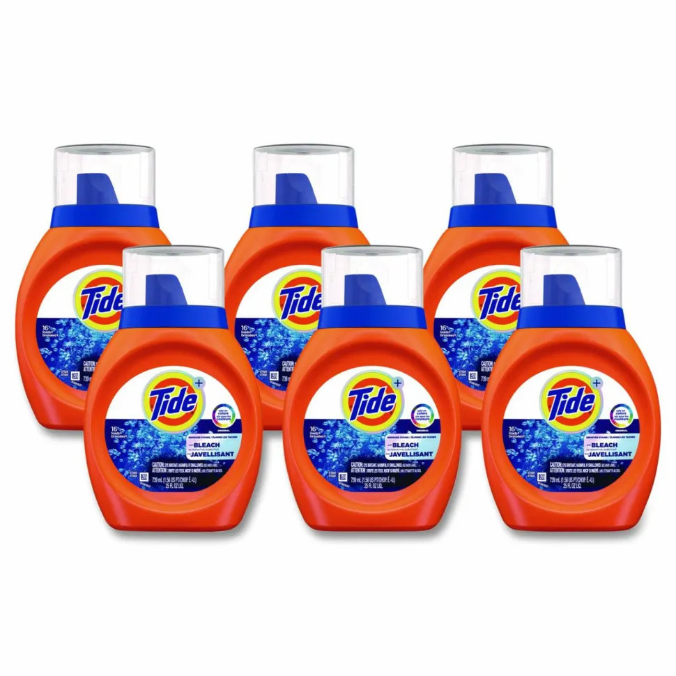 Tide Plus Bleach Alternative Liquid Laundry Detergent, HE Compatible, 16 Loads, Original Scent, 25 oz Bottle, 6/Carton
