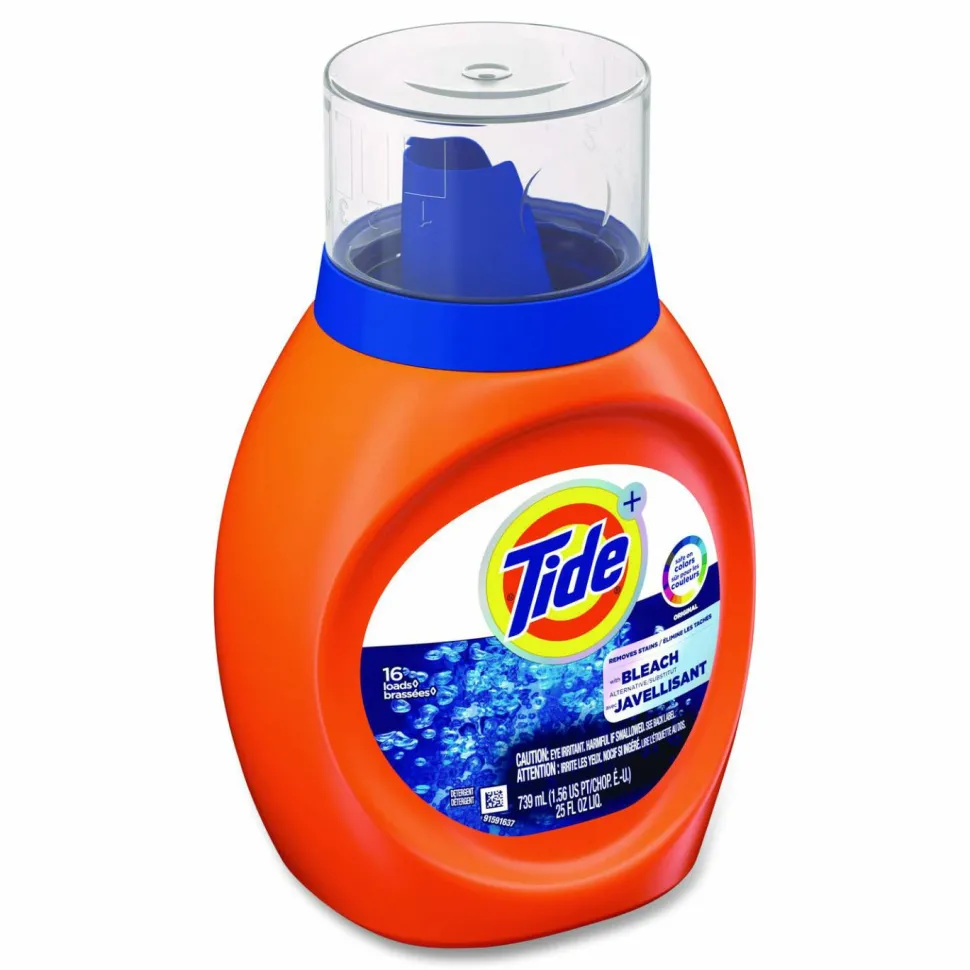 Tide Plus Bleach Alternative Liquid Laundry Detergent, HE Compatible, 16 Loads, Original Scent, 25 oz Bottle, 6/Carton