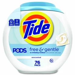 Tide PODS Laundry Detergent, Free and Gentle, HE Compatible, 56 oz Tub, 76 Pacs/Tub, 4 Tubs/Carton