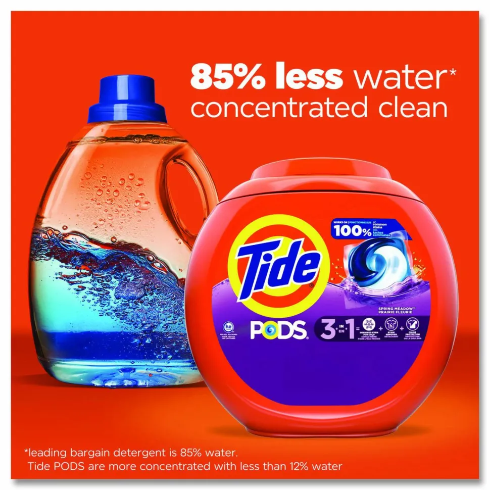 Tide PODS Laundry Detergent, HE Compatible, Spring Meadow, 57 oz Tub, 76 Pacs/Tub, 4 Tubs/Carton