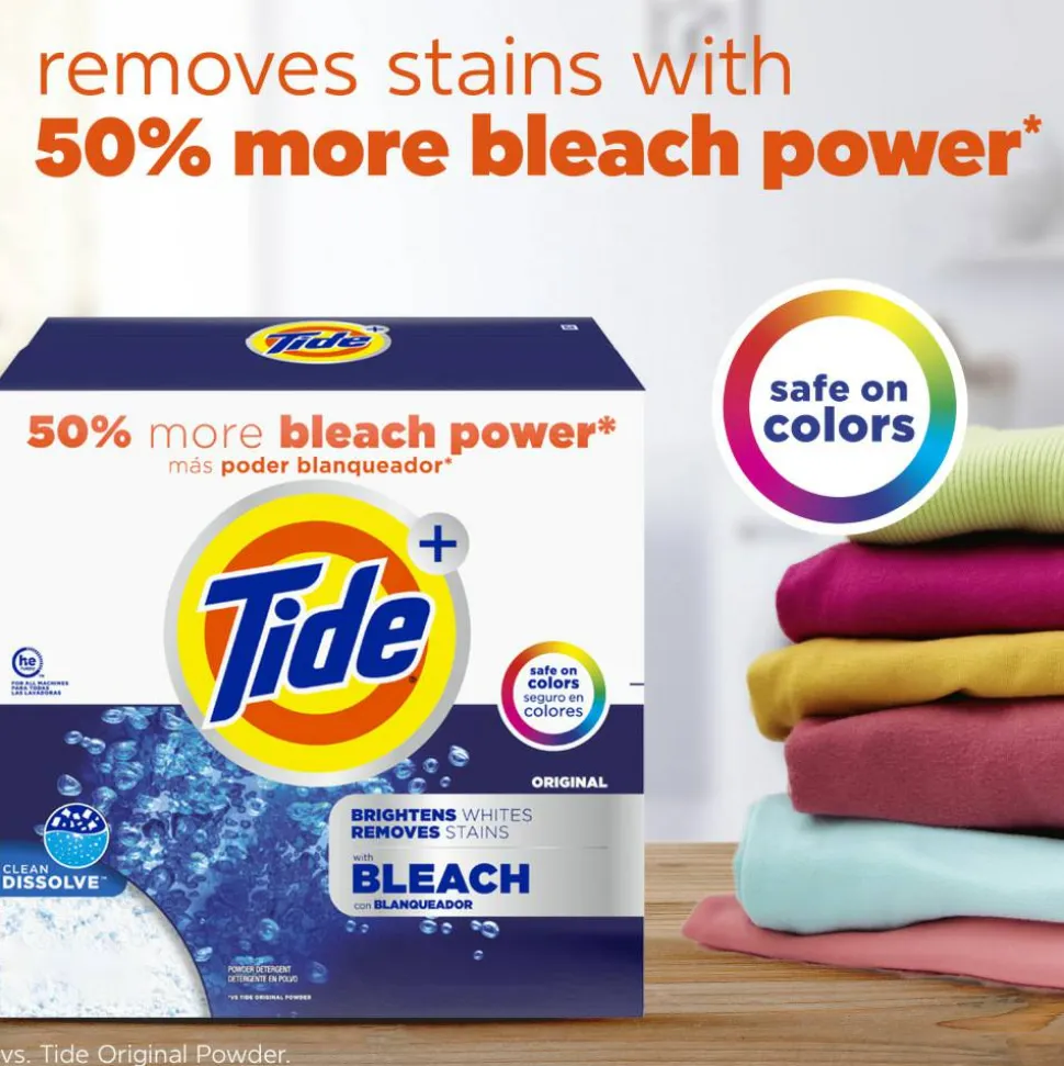 Tide Powder Laundry Detergent With Bleach, Original, 129 Oz, Case Of 2 Containers