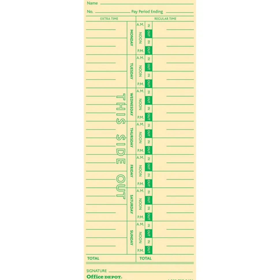 Time Cards, Weekly, Monday–Sunday Format, 1-Sided, 3 3/8" x 8 7/8", Manila, Pack Of 100
