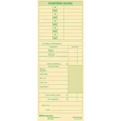 Time Cards With Deductions, Weekly, Monday–Sunday Format, 2-Sided, 3 3/8" x 8 7/8", Manila, Pack Of 100