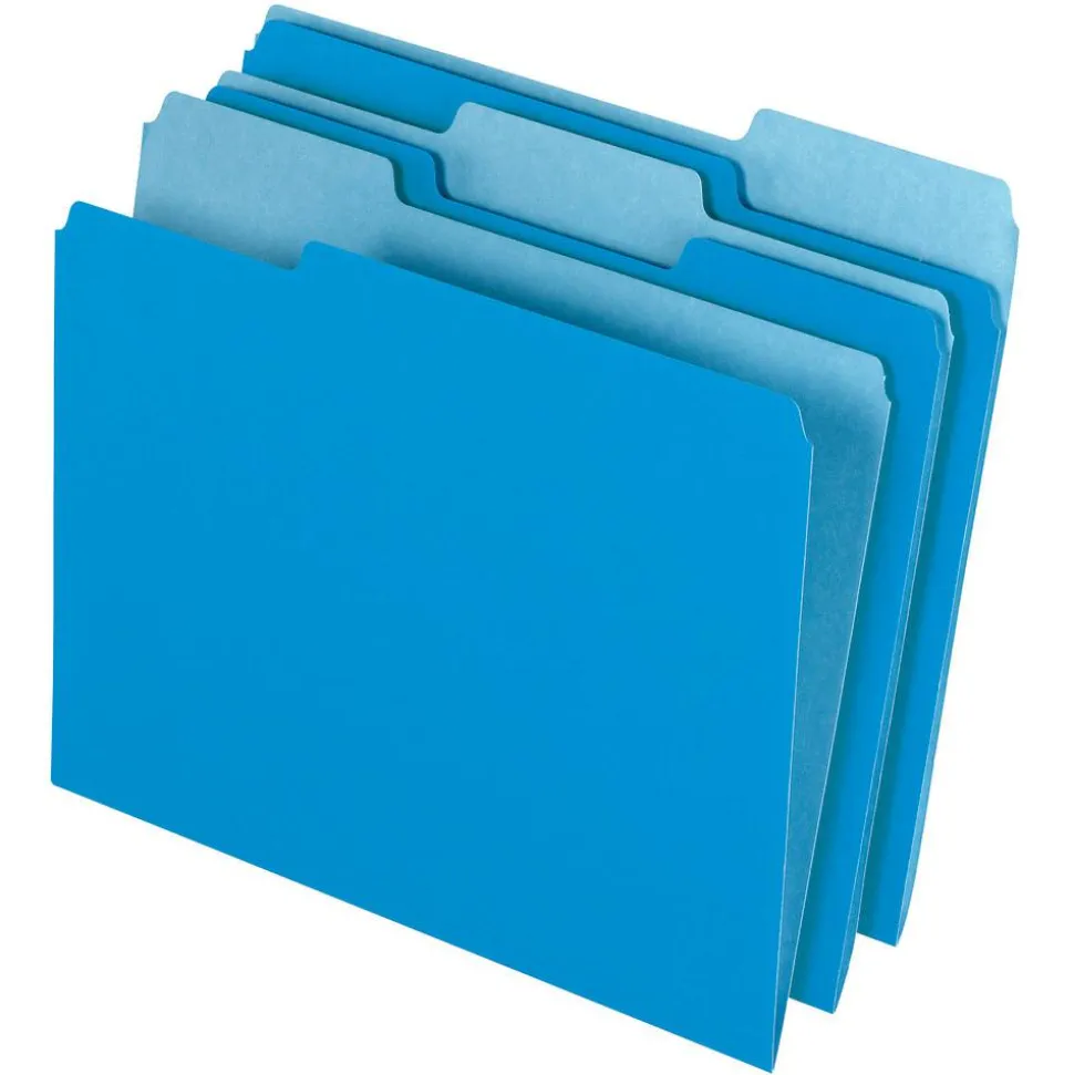 2-Tone File Folders, 1/3 Cut, Letter Size, Blue, Box Of 100