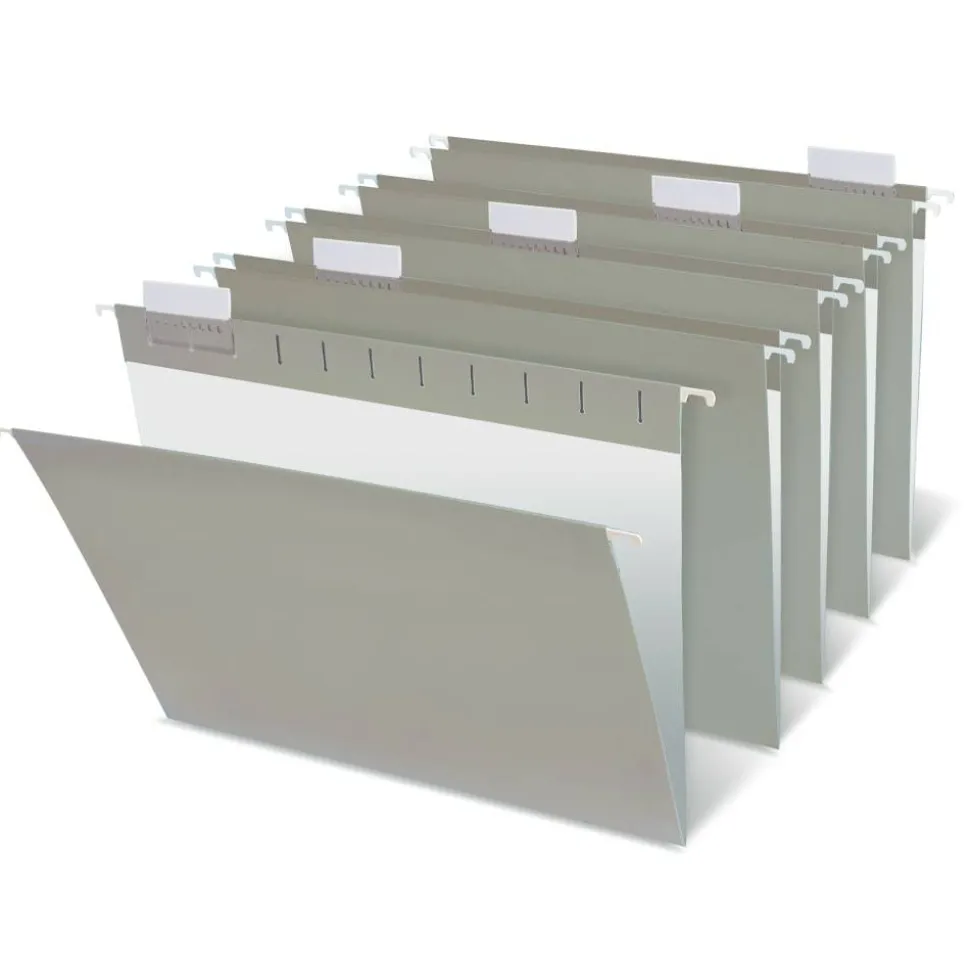 2-Tone Hanging File Folders, 1/5 Cut, 8 1/2" x 11", Letter Size, Gray, Box Of 25 Folders