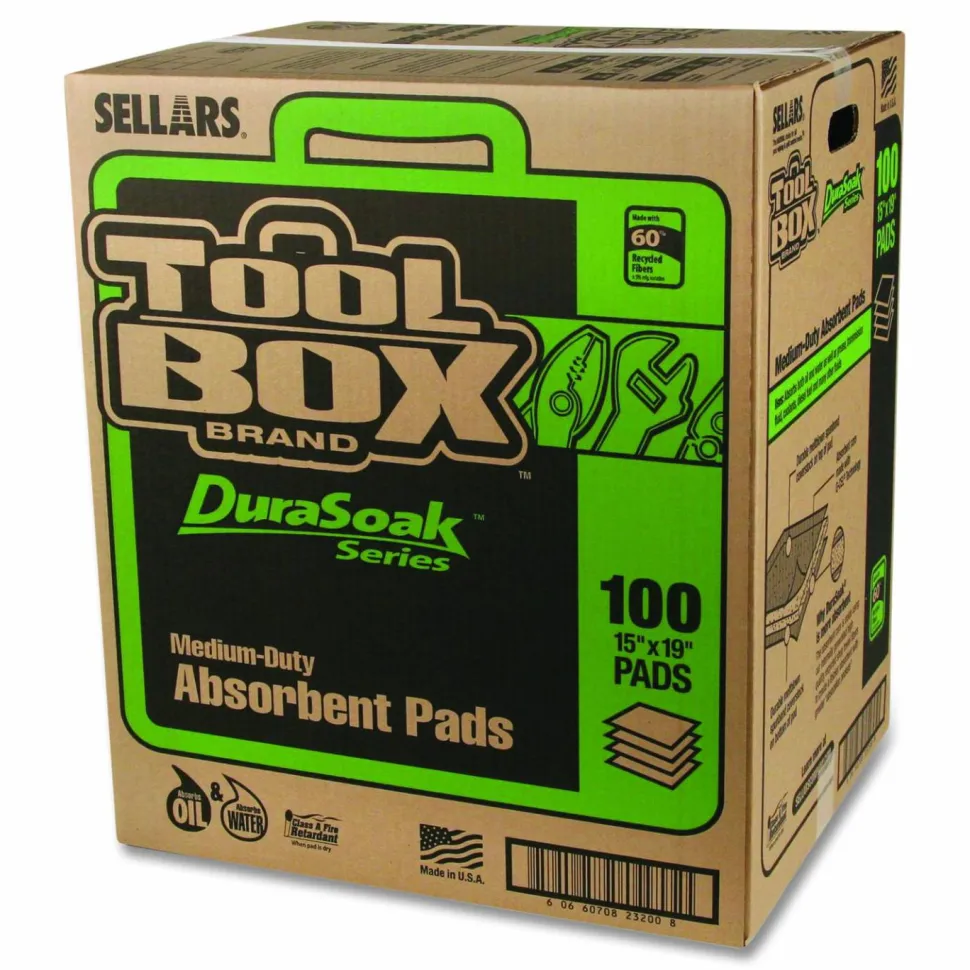 TOOLBOX DuraSoak Universal Sorbents Medium Duty Pad, 0.26 gal, 15 x 19, 100/Carton