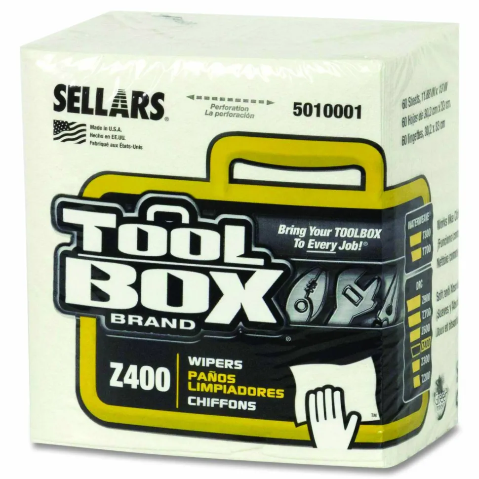 TOOLBOX Z400 Quarterfold Wipers, 1-Ply, 11.87 x 13, White, 12/Carton