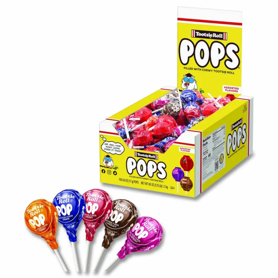 Tootsie Roll Tootsie Pops, Assorted Original Flavors, 0.6 oz Lollipops, 100/Box