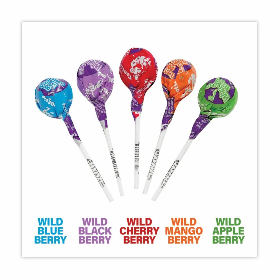 Tootsie Roll Tootsie Pops, Assorted Wild Berry Flavors, 0.6 oz Lollipops, 100/Box