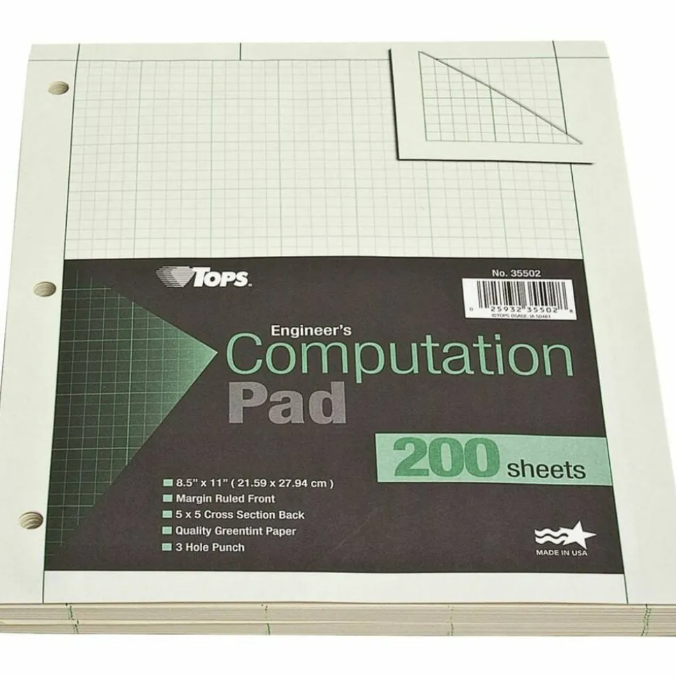 TOPS Engineer's Computation Pad, 8 1/2" x 11", 200 Sheets, Green