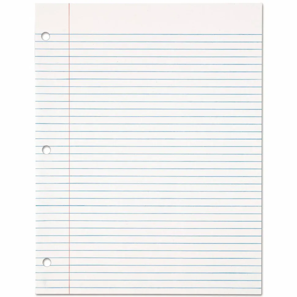 TOPS Filler Paper, 3-Hole, 8.5 x 11, Medium/College Rule, 500/Pack